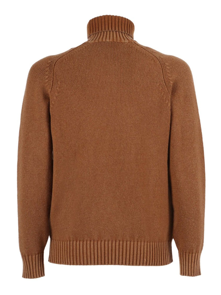 Circolo 1901 Ribbed Turtleneck Wool Sweater In Earthy Brown