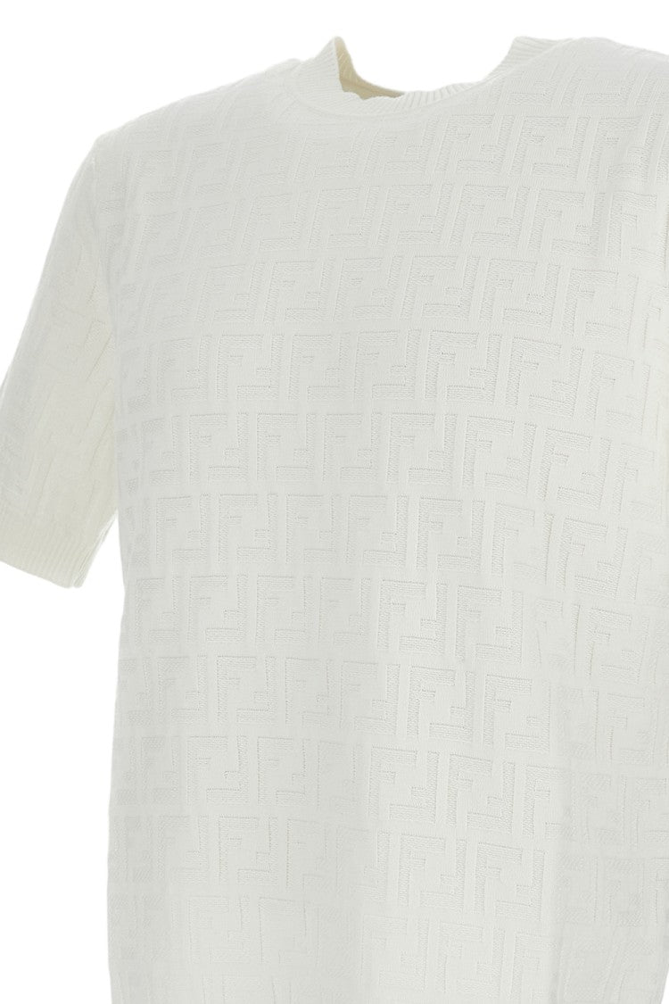 Fendi Jacquard Pattern Crewneck T-Shirt With Ribbed Trims