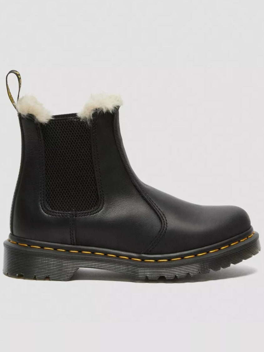 Dr. Martens 2976 Leonore Black Leather Shearling-Lined Ankle Boots