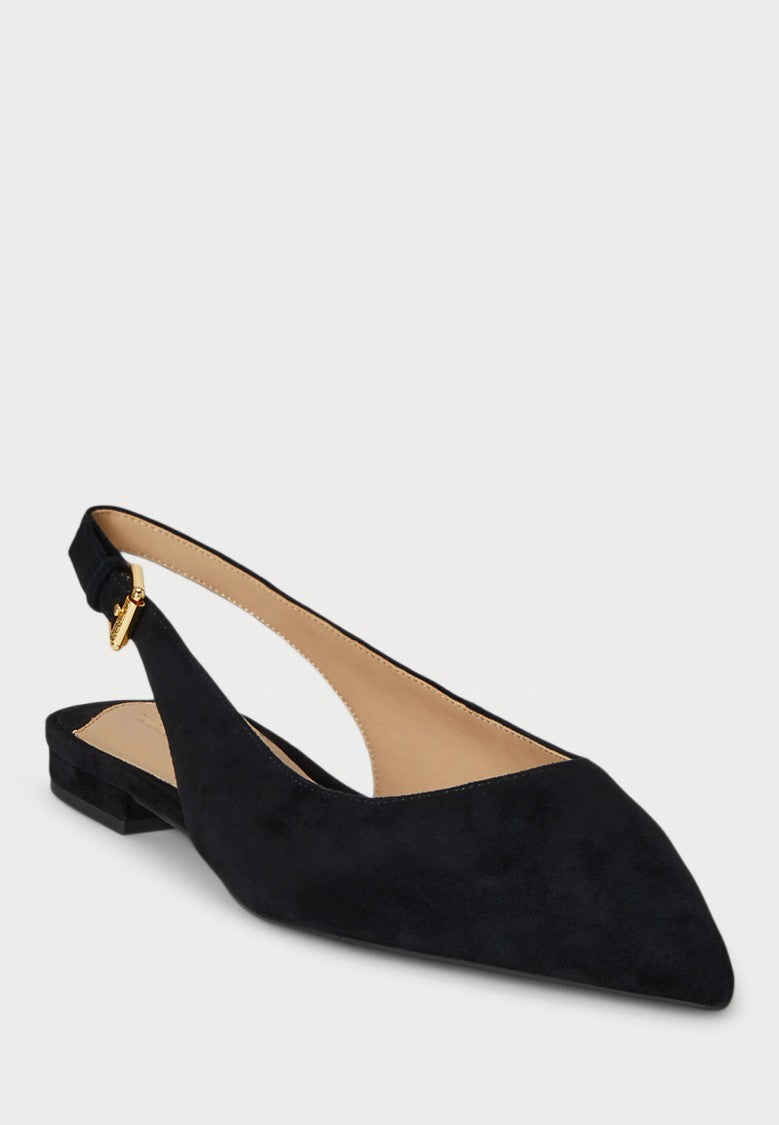 Lauren Ralph Lauren Black Suede Slingback Ballerina Flats