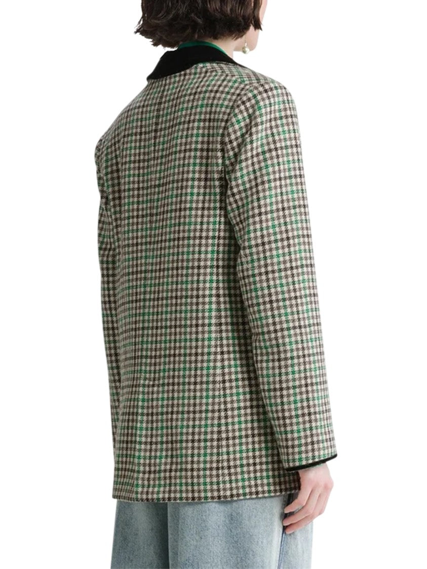 Forte Forte British Check Velvet Collar Tailored Blazer