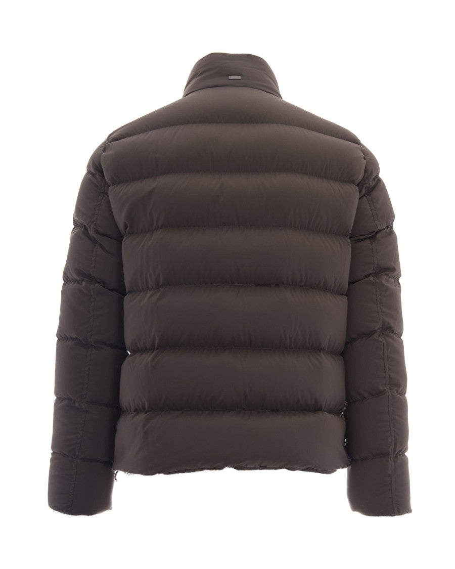Herno Dark Taupe Quilted Zip-Up Polyester Bomber Jacket