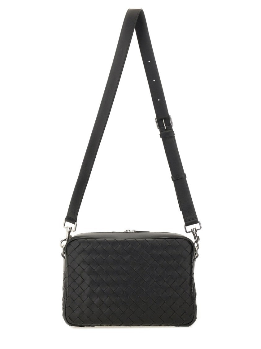 Bottega Veneta Intracciated Rectangular Crossbody Bag With Woven Calfskin Design