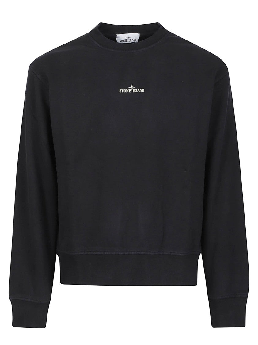 Stone Island Black Print Logo Cropped Cotton Sweatshirt