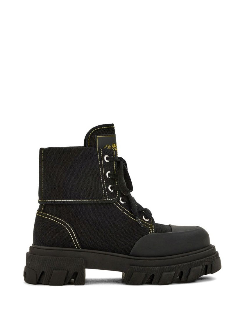 Ganni Black Chunky Lace-Up Padded Boots
