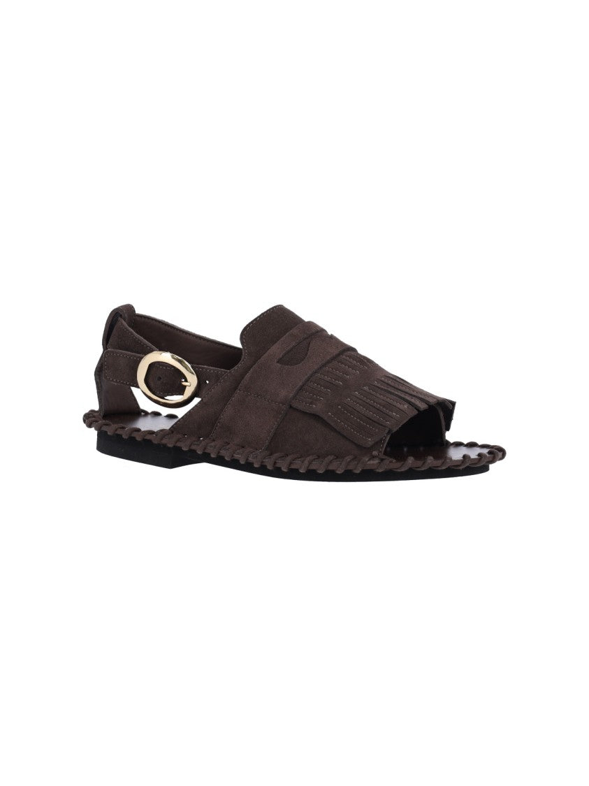 Alexander Hotto Brown Fanded Suede Fringed Sandals
