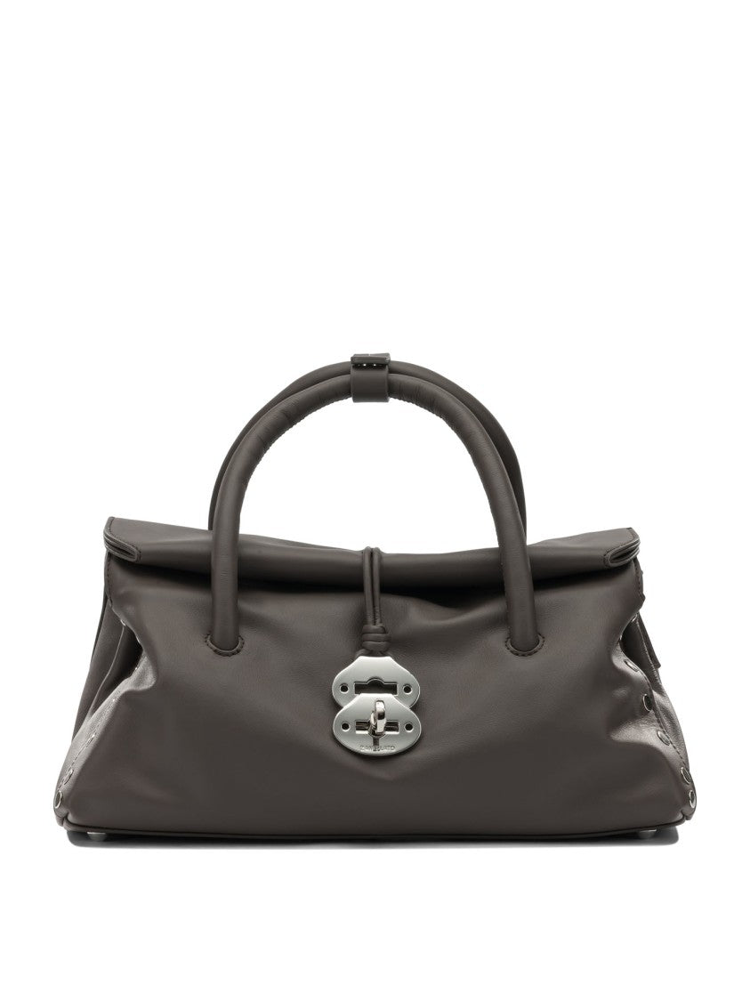 Zanellato Brown Leather Shoulder Bag With Silver-Tone Turn-Lock Closure