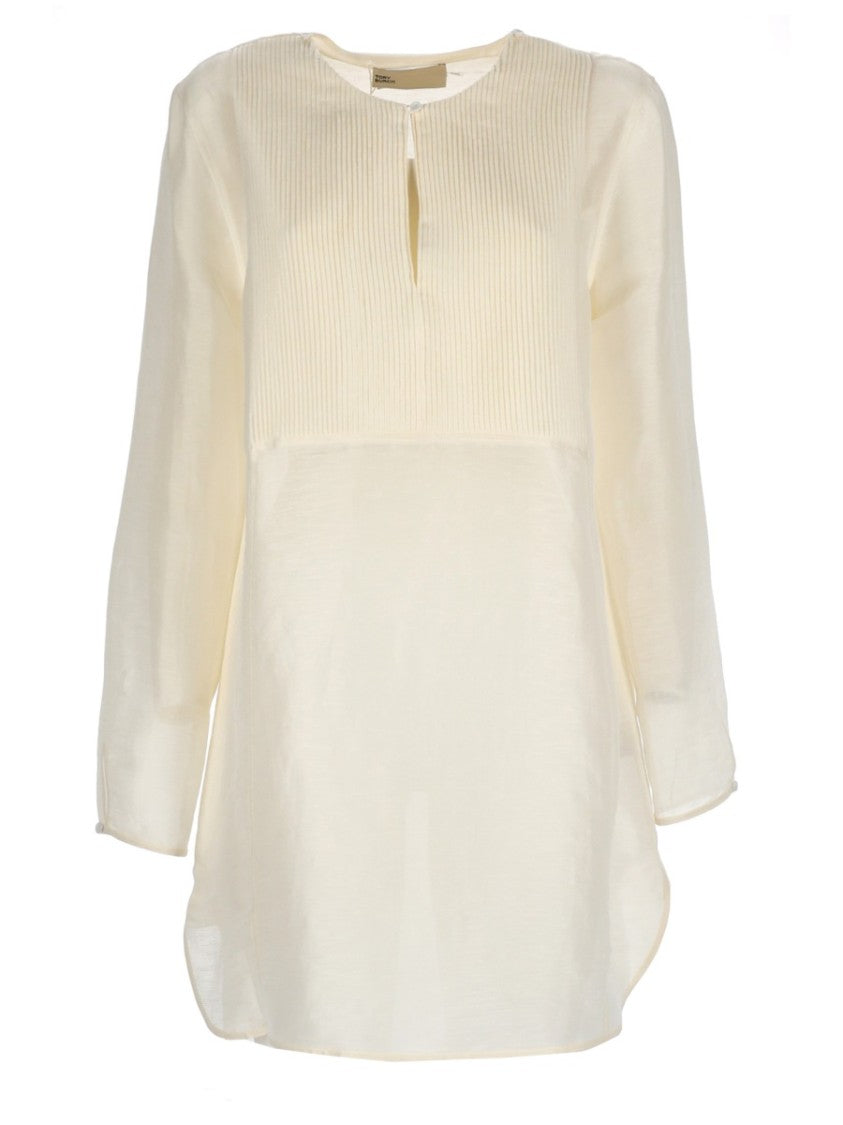 Tory Burch Lightweight Linen-Silk Semi-Sheer Tunic Shirt