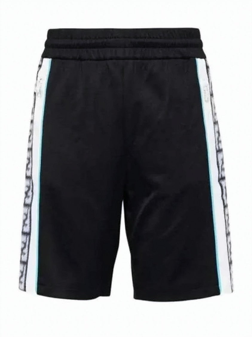 Fendi Sleek Black Shorts With Signature Logo Panels
