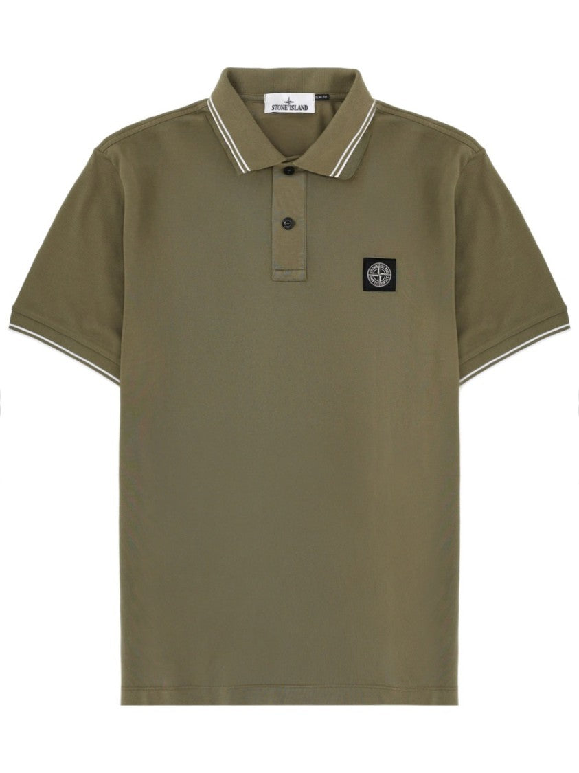 Stone Island Olive Green White Stripes Polo Shirt