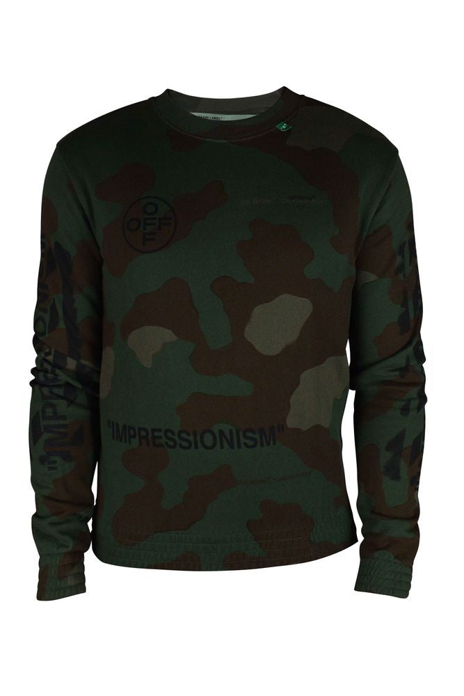 Off-White Khaki Camouflage Sweatshirt With Iconic Branding