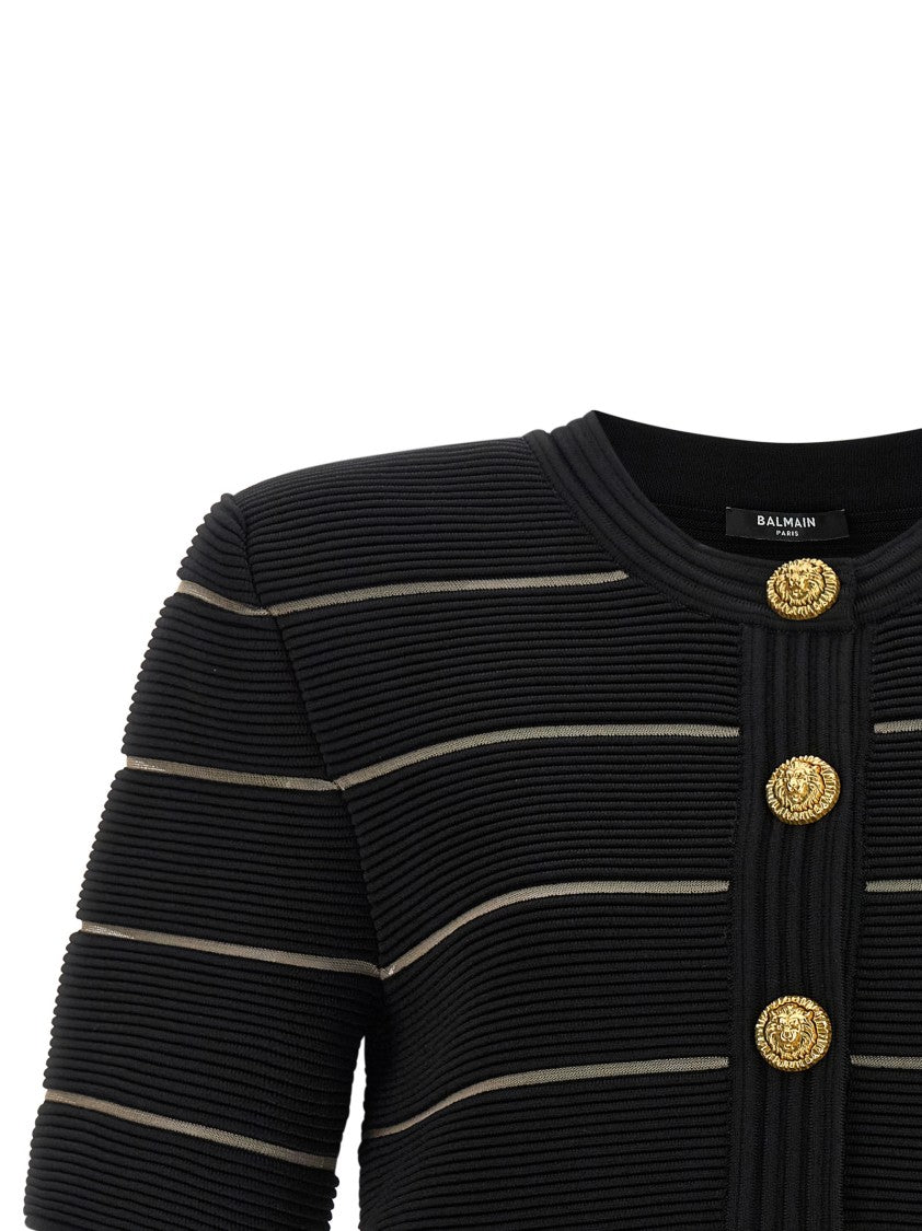 Balmain Cropped Cardigan With Ribbed Viscose And Mesh Inserts