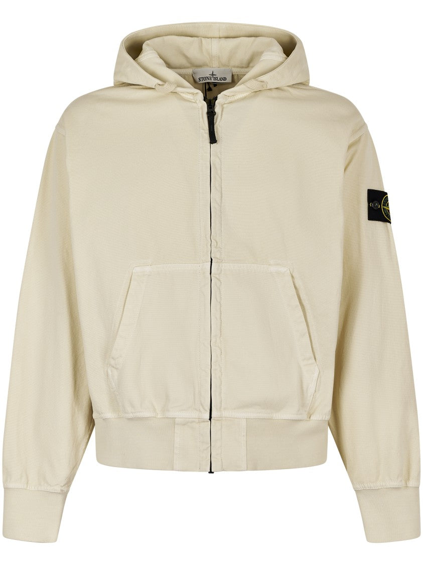 Stone Island Cream Hooded Sweater With Textured Fabric