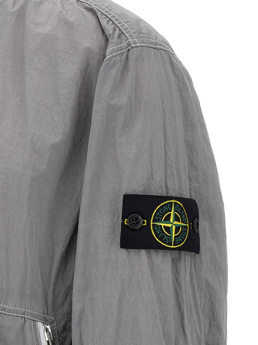 Stone Island Wrinkled Nylon Bomber Jacket With Side Logo