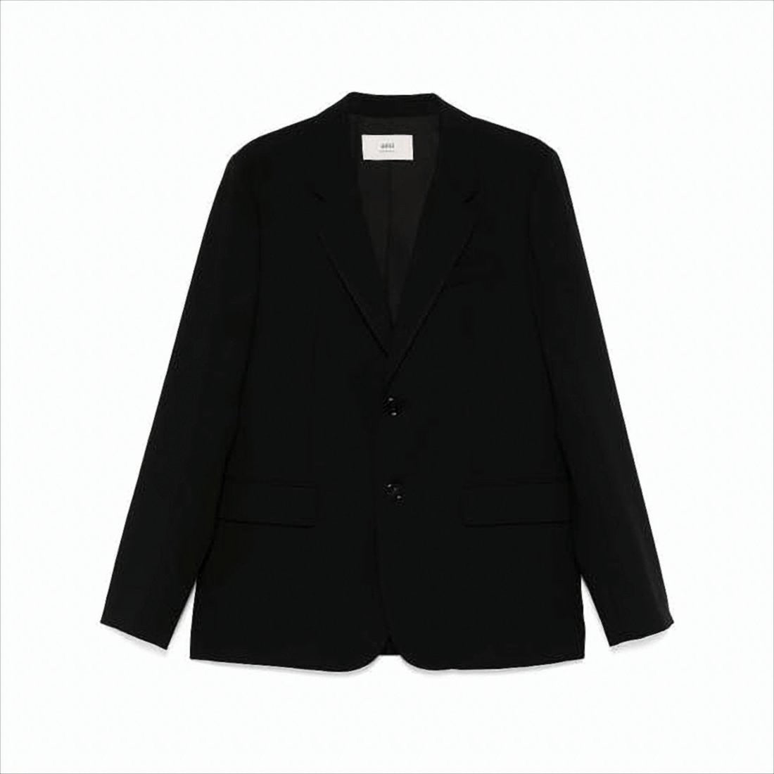 Ami Paris Classic Black Wool Suit Jacket With Tailored Fit