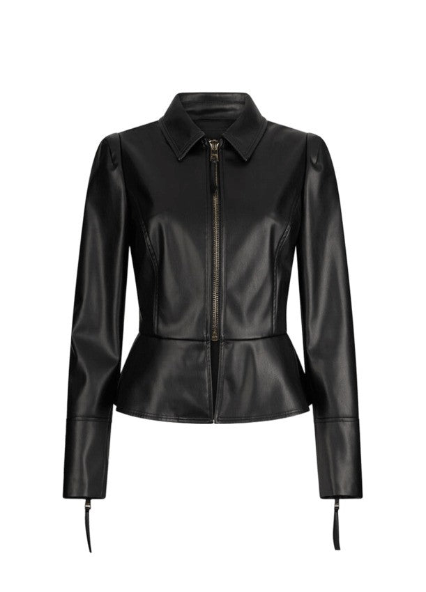 Liu Jo Coated Fabric Peplum Jacket With Zip Cuffs And Metal Logo