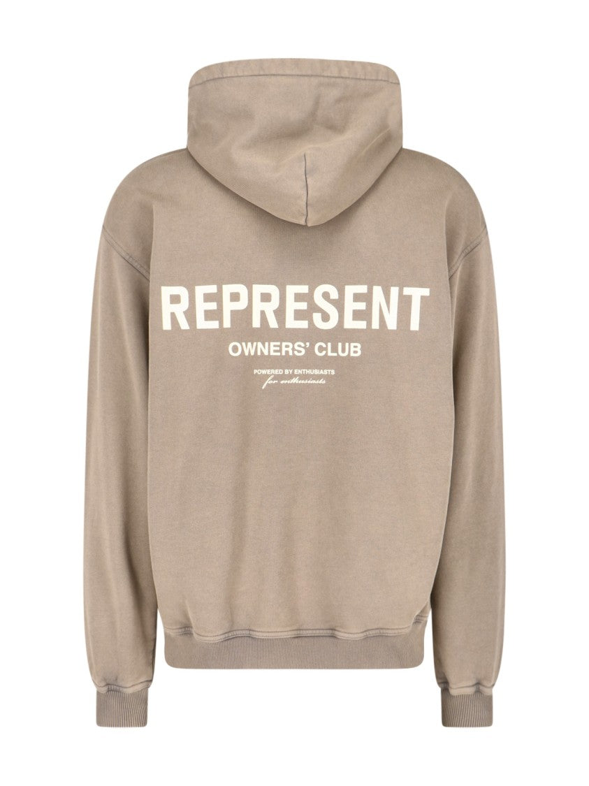 Represent Light Brown Cotton Hoodie With Logo Detail