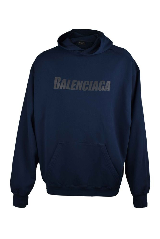 Balenciaga Navy Blue Cotton Hooded Sweatshirt