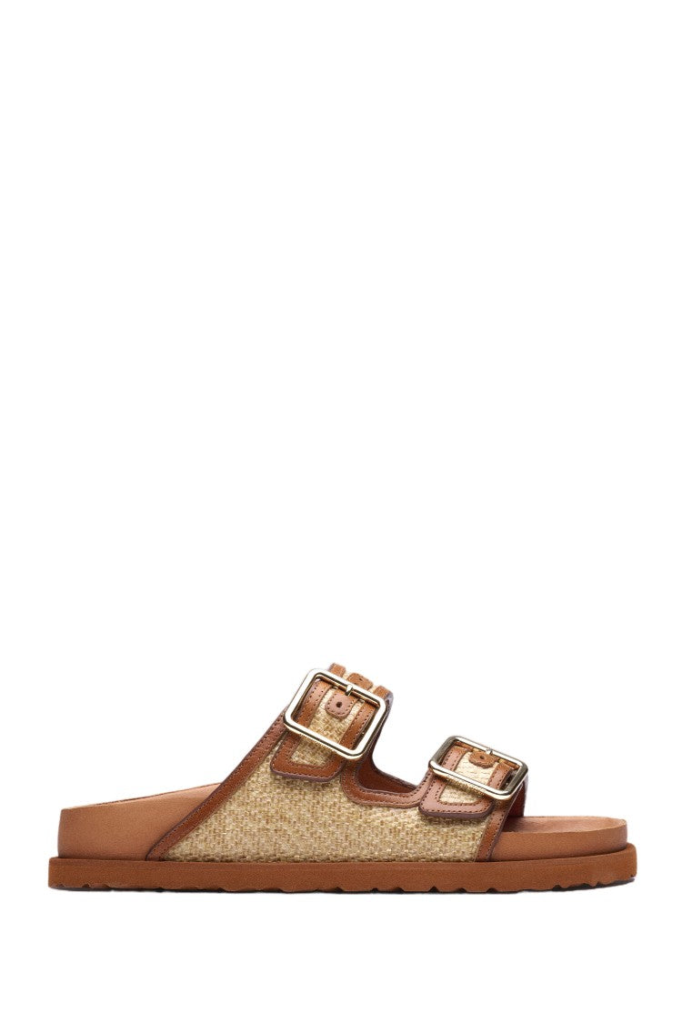 Birkenstock Natural Raffia Arizona Gold-Tone Sandals