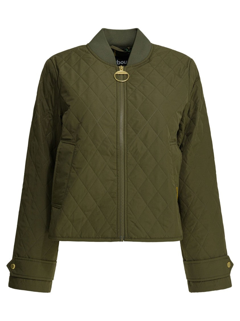Barbour Cropped Quilted Jacket With Diamond Pattern And Adjustable Cuffs