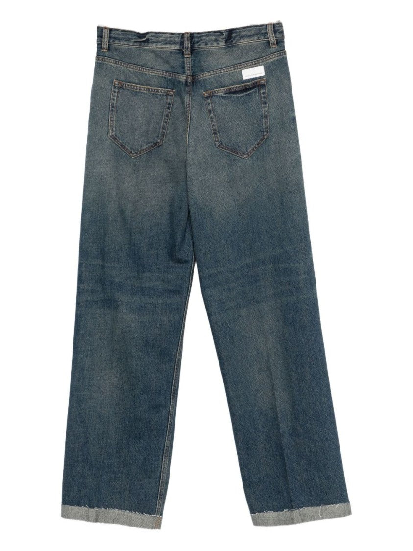 Nine In The Morning Relaxed Wide-Leg Mid-Blue Denim Trousers
