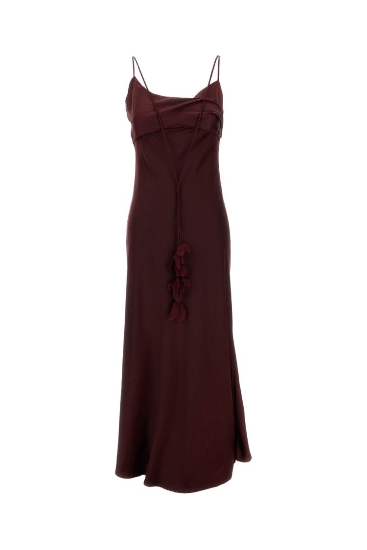 Self-Portrait Burgundy Satin Flower Midi Dress