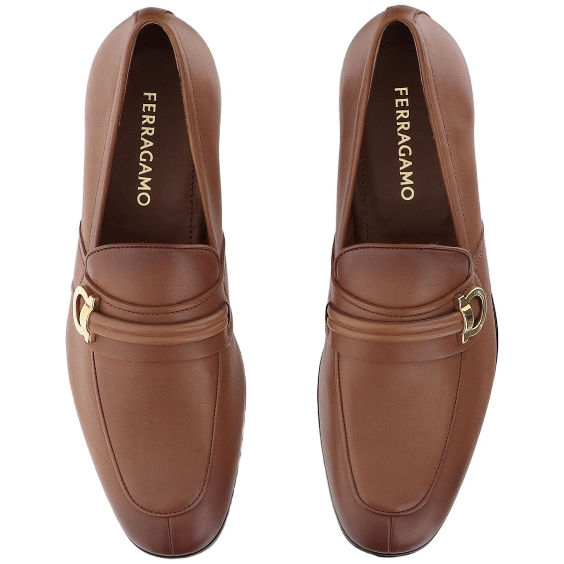 Salvatore Ferragamo Light Brown Tubular Hook Detail Leather Loafers