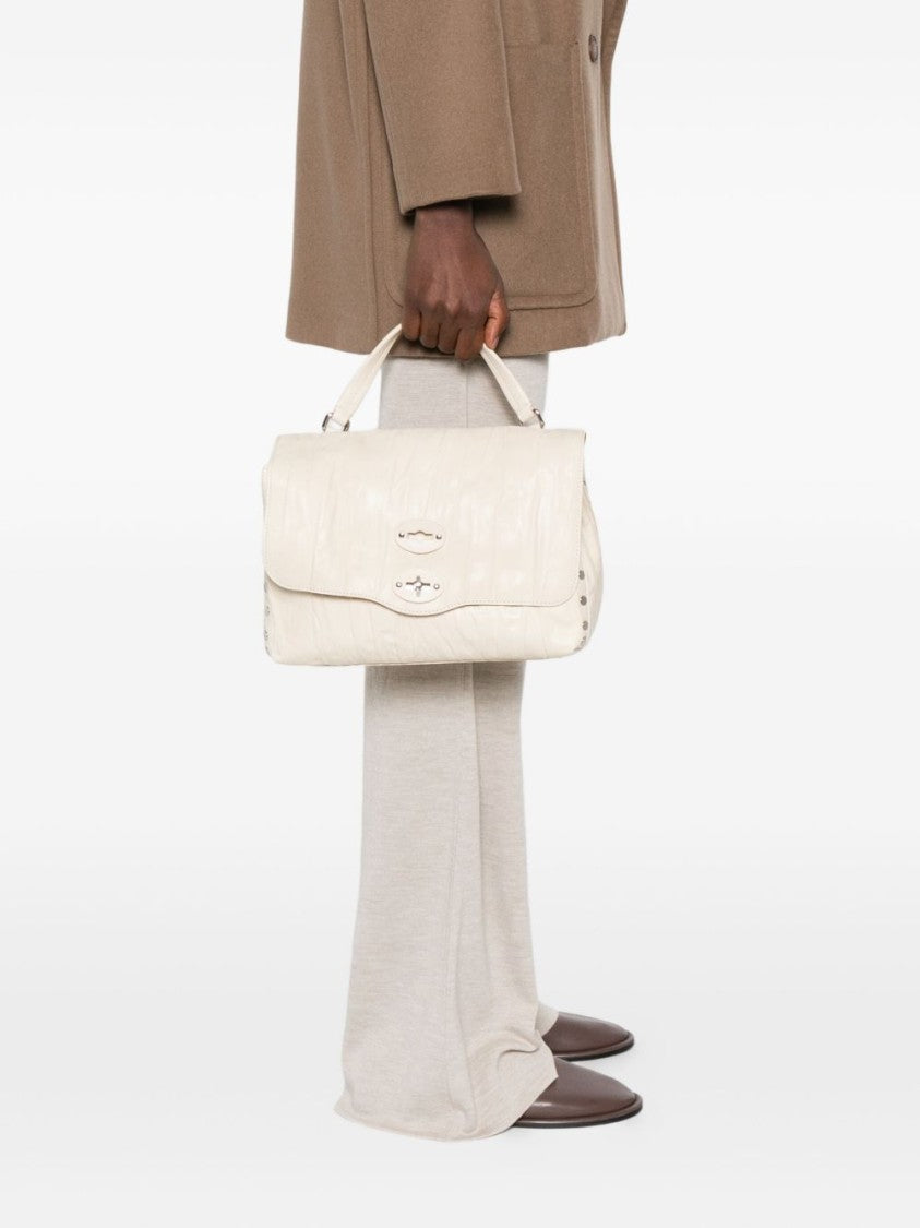 Zanellato Structured Lamb Leather Handbag With Silver-Tone Clasp