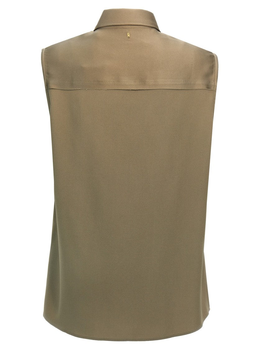 Ami Sleeveless Viscose Blend Shirt With Button Closure