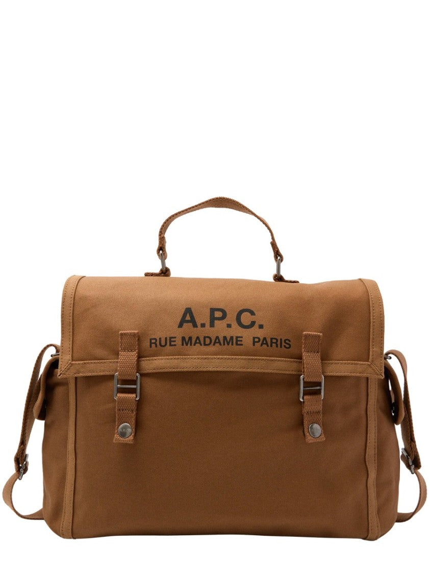 A.P.C. Brown Recuperation Front Flap Cotton Shoulder Bag