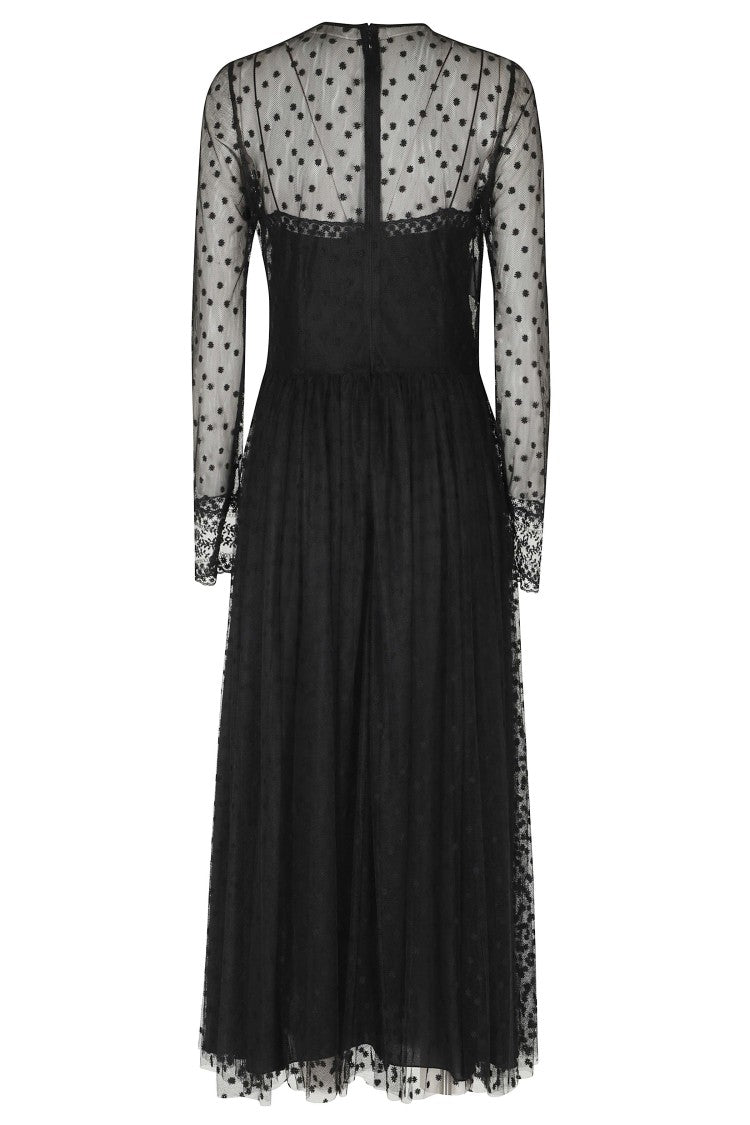 Alberta Ferretti Black Sheer Embroidered Floral Round Neck Polyester Dress