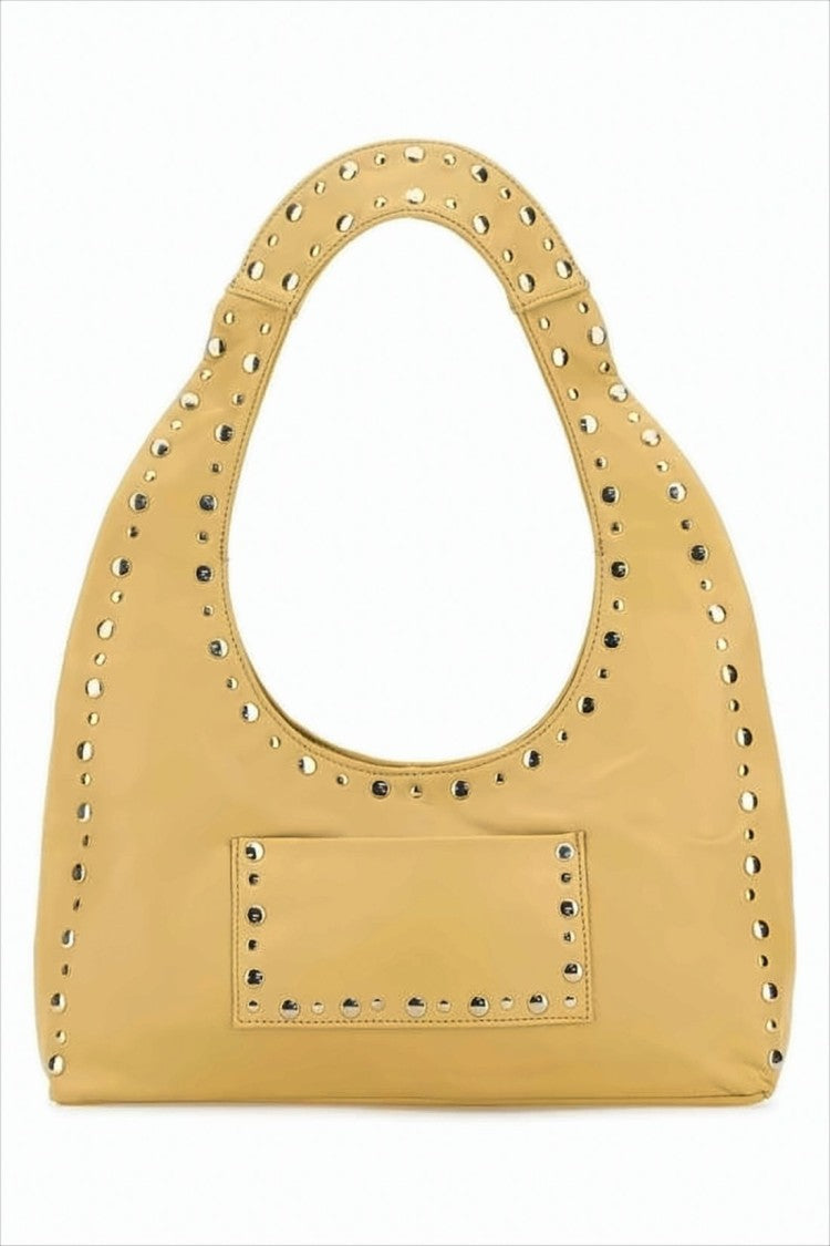 Gimaguas Crescent-Shaped Leather Shoulder Bag With Metallic Studs