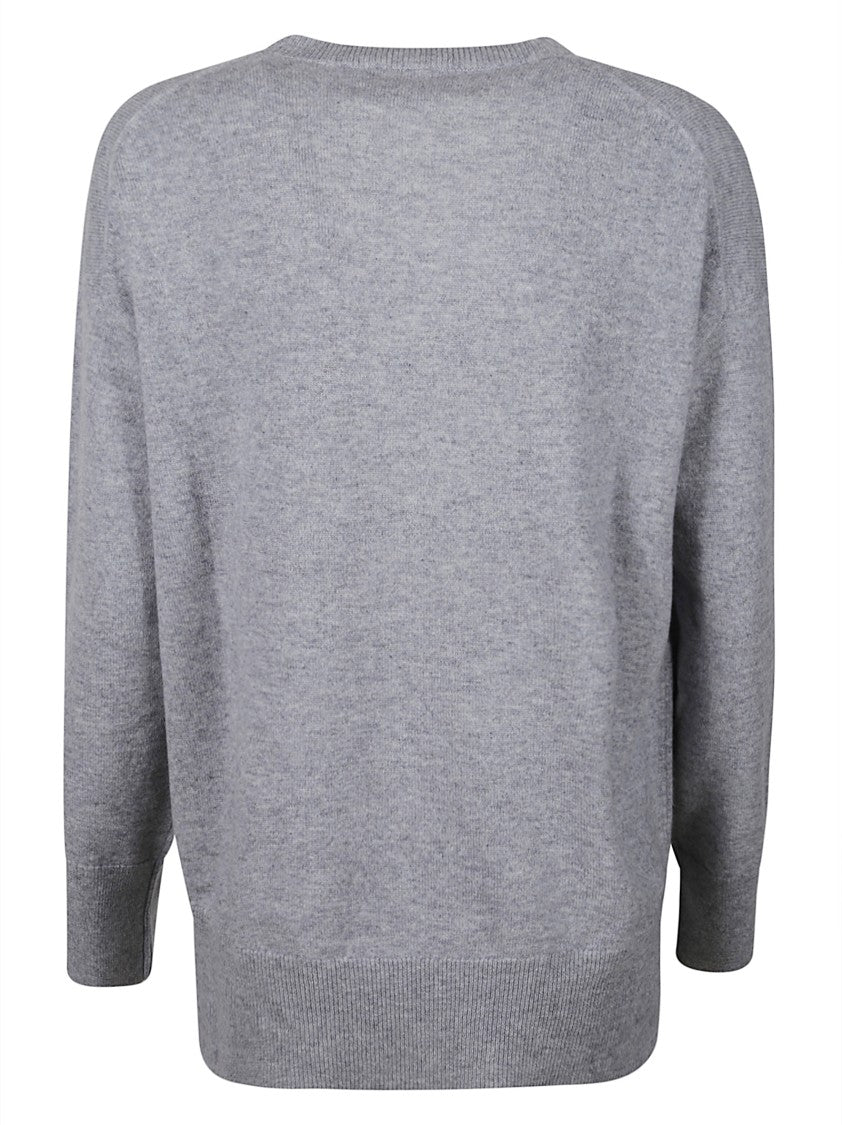 Be You Light Grey V-Neck Knit Sweater With Ribbed Detailing