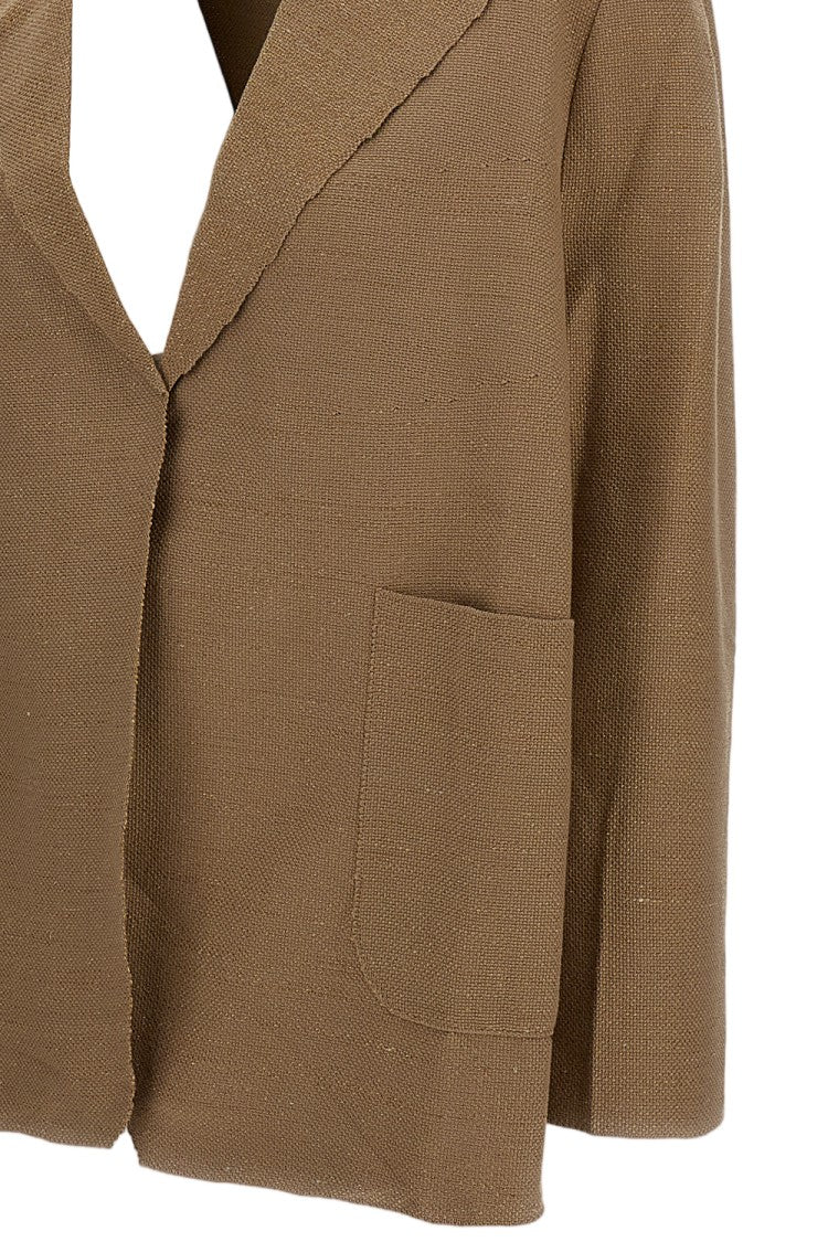 Boboutic Beige Open-Front Jacket With Notch Lapel