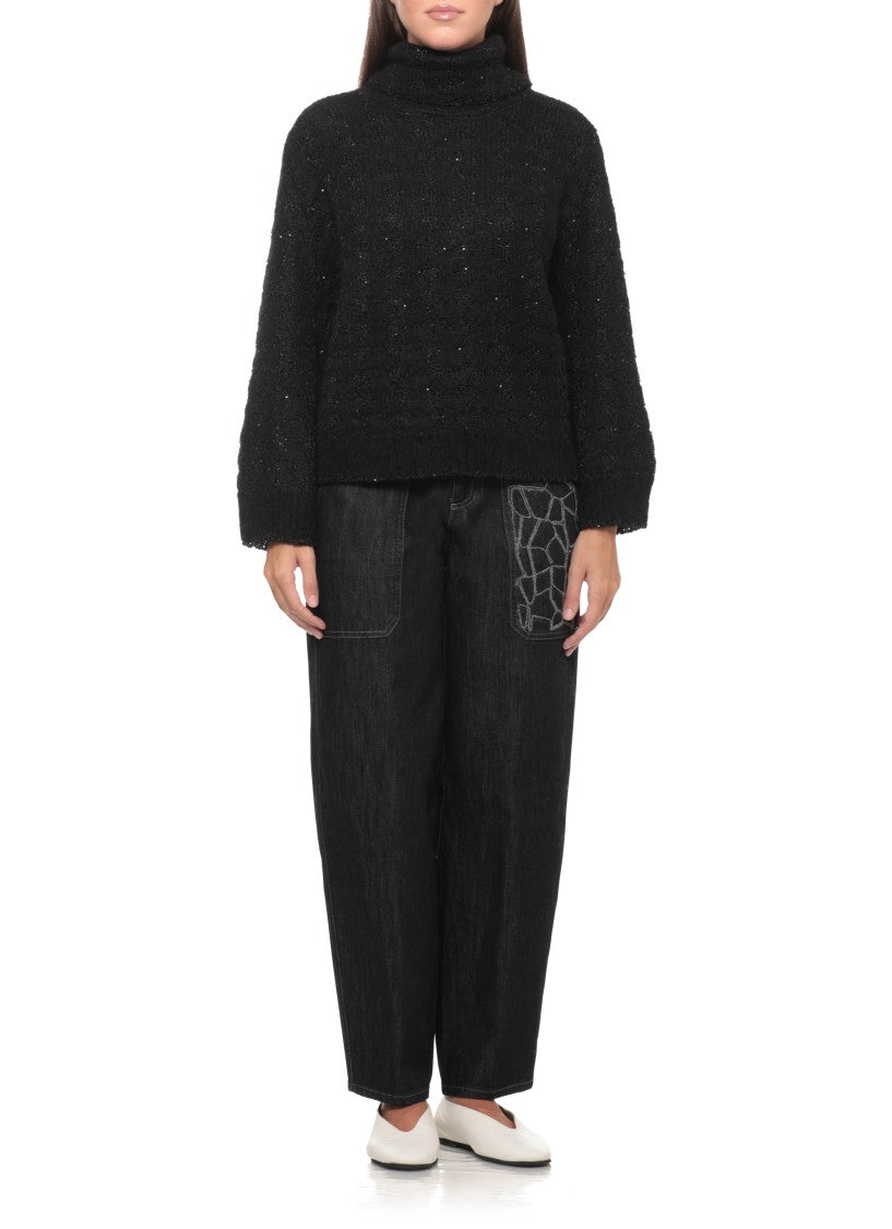Panicale Black High-Neck Paillette Alpaca-Blend Sweater