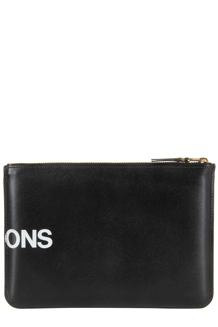 Comme Des Garçons Black Huge Logo Print Zip Leather Clutch