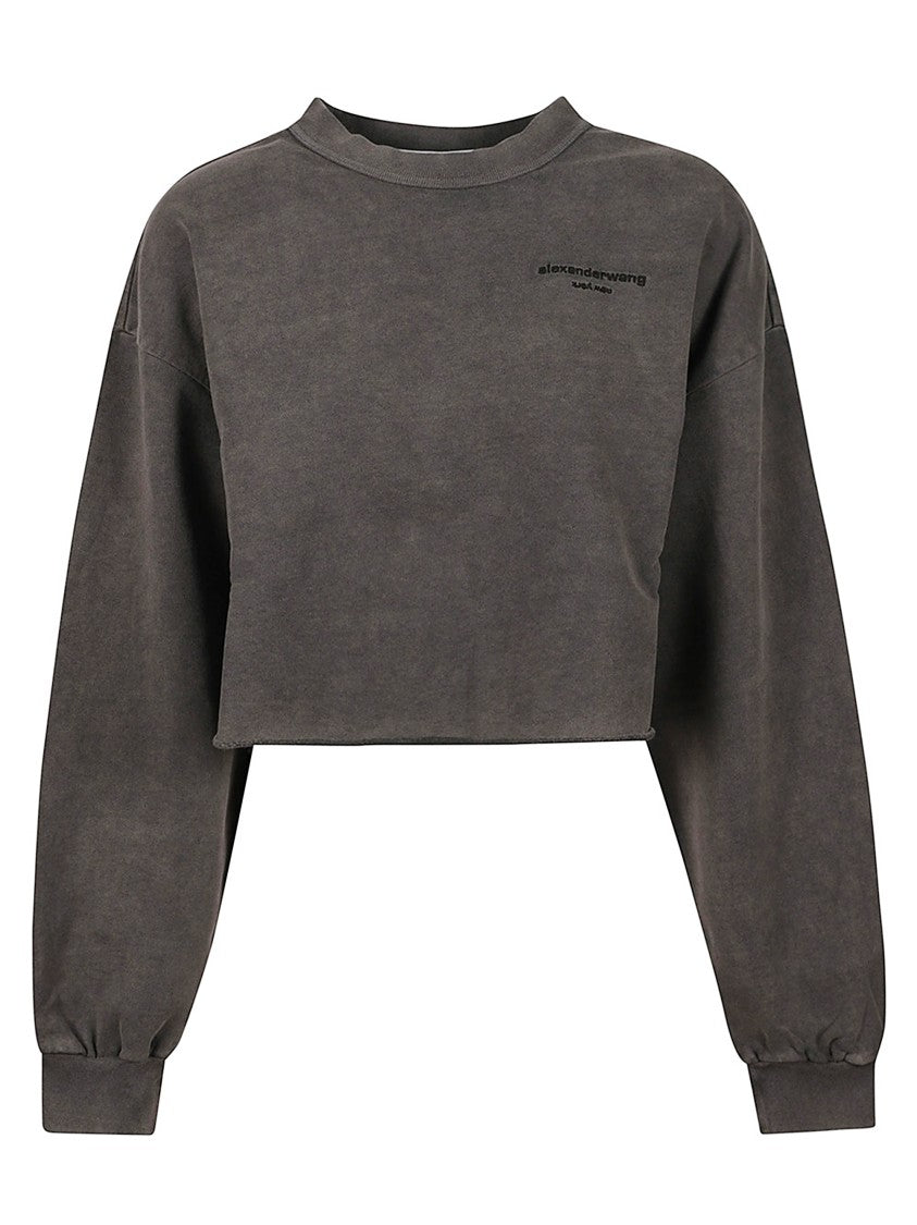Alexander Wang Cropped Cotton Sweatshirt With Logo And Ribbed Trim