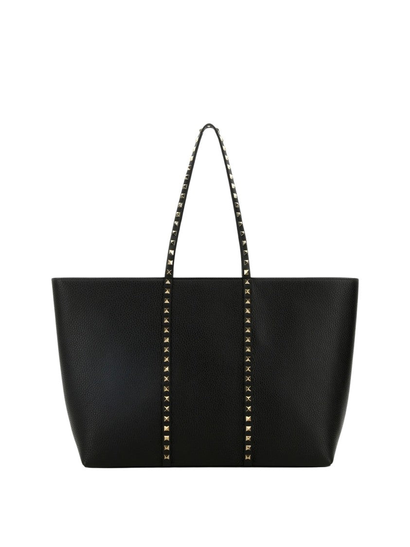 Valentino Large Black Pyramid Stud Leather Tote Bag
