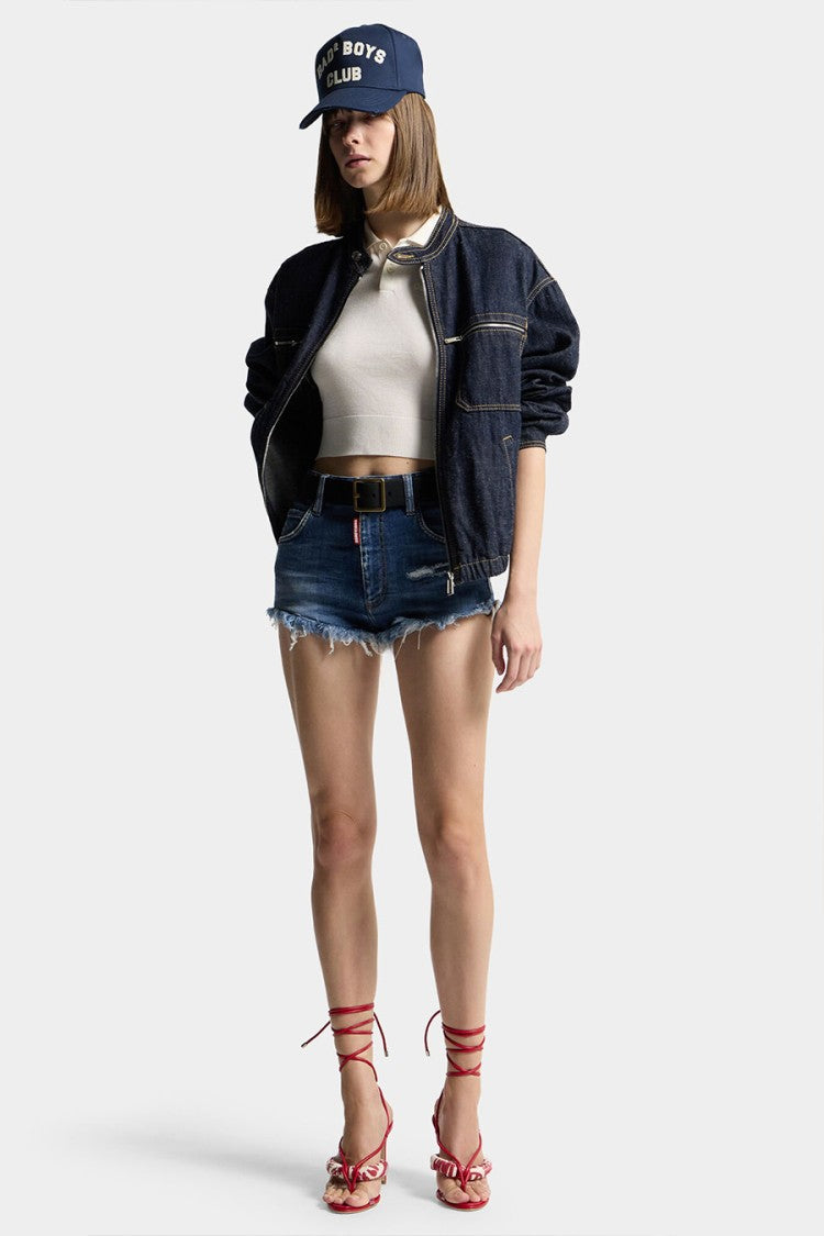 Dsquared2 White Viscose-Wool Cropped Polo Sweater