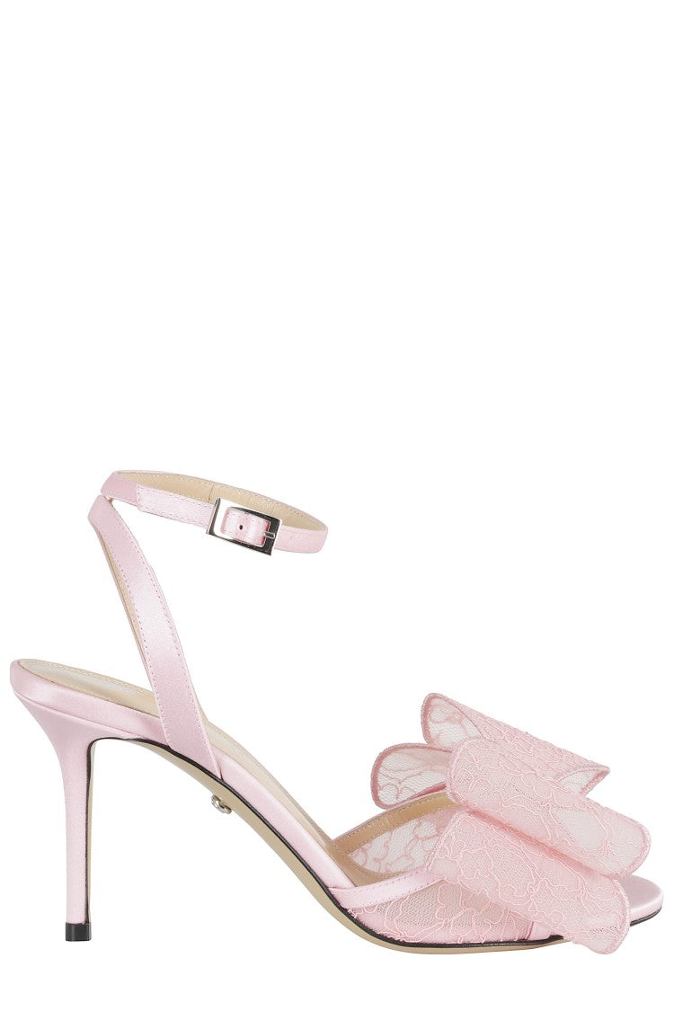 Mach & Mach Pink Le Cadeau Lace-Insert Ankle-Strap Leather Sandals