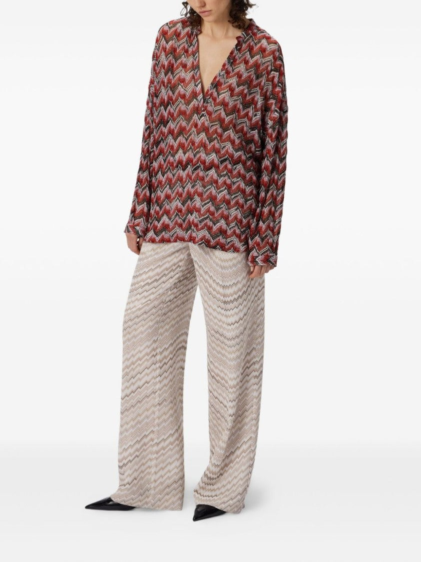 Missoni Oversized V-Neck Mandarin Collar Blouse