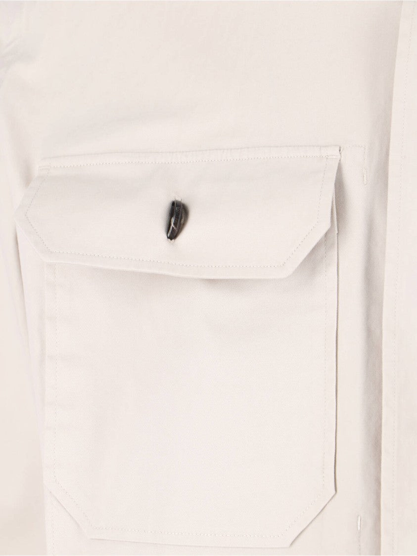 Zegna White Cotton-Blend Curved Hem Casual Shirt