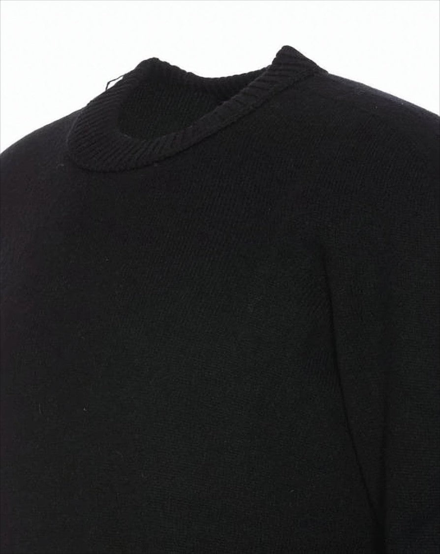Ten C Black Wool Sweater With Classic Crew Neckline And Ribbed Detailing