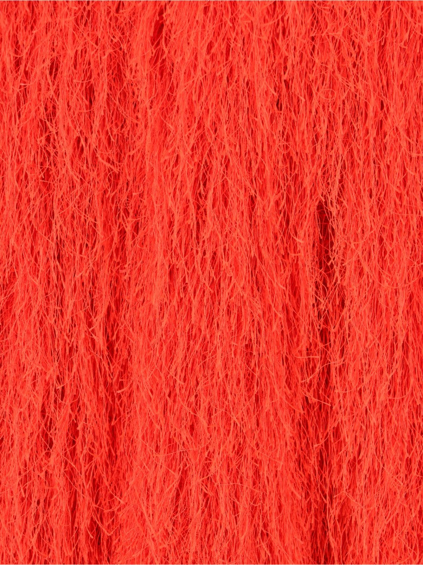 Dries Van Noten Red Sokna Fringe Textured Midi Skirt