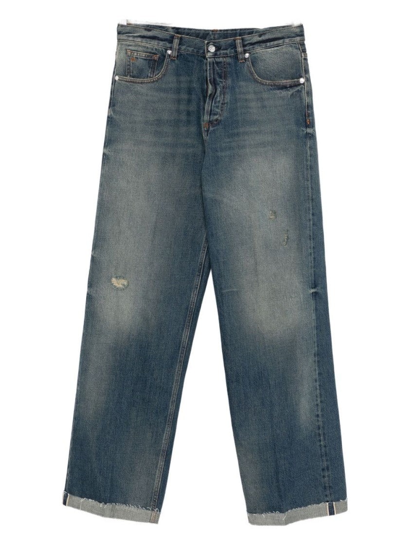 Nine In The Morning Relaxed Wide-Leg Mid-Blue Denim Trousers