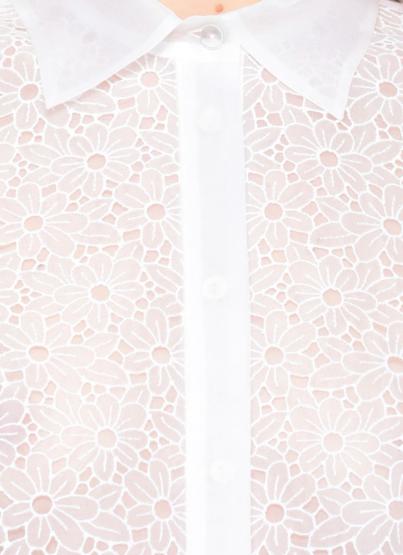 Parosh White Shake Floral Lace Silk Shirt