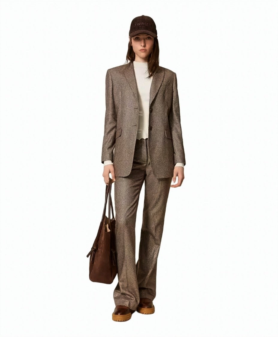 Twin-Set Chevron Lurex Wool-Cotton Blend Flared Pants