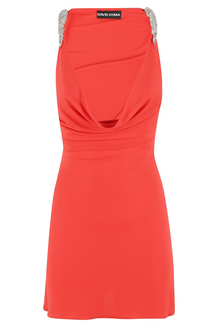 David Koma Crystal Claw Embr Detail Cowl Neck Mini