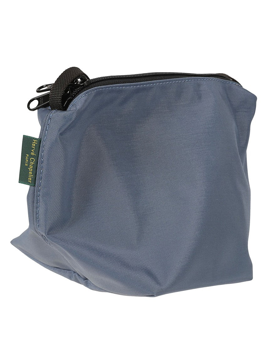 Herve Chapelier Structured Grey Denim Bag With Zippered Closure