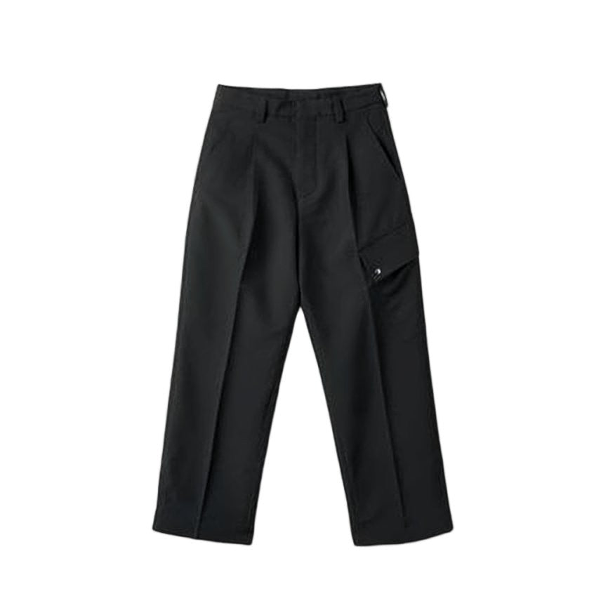 Oamc Tailored Black Polyester Pants With Utilitarian Pocket Detail